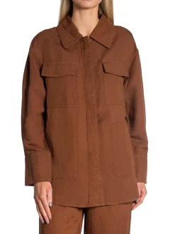 GANT JACKET LINEN VISCOSE SHIRT MAHOGANY BROWN