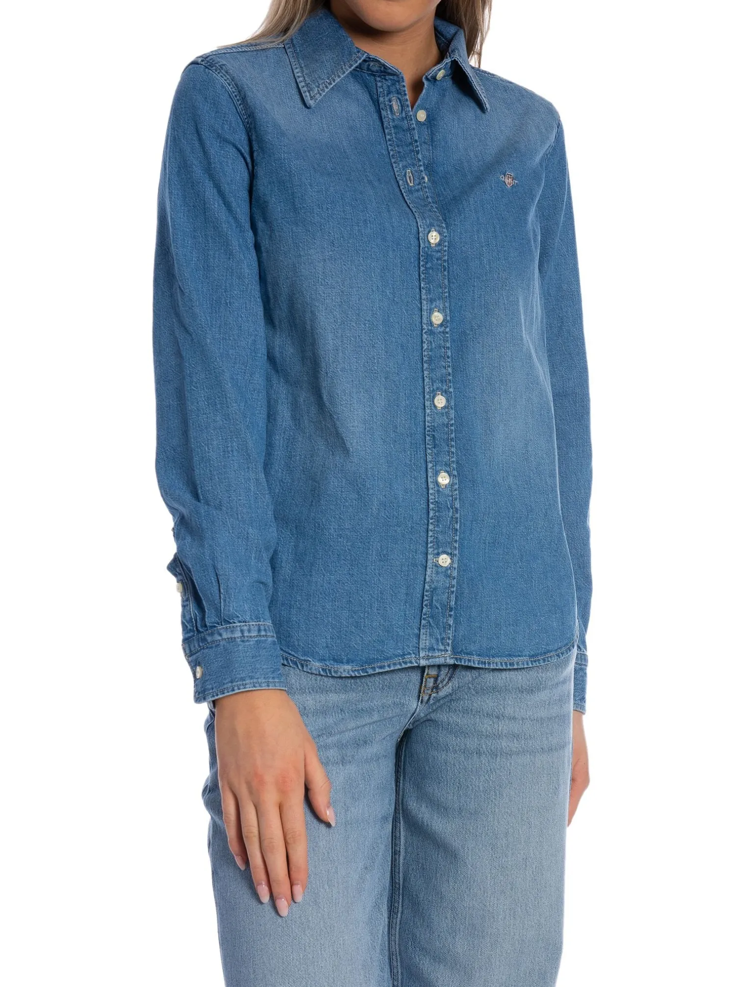 GANT SHIRT REG DENIM SHIRT SEMI LIGHT BLUE WORN IN