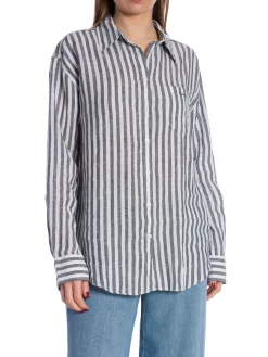 GANT SHIRT REL STRIPED LINEN SHIRT BLACK