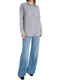 GANT SHIRT REL STRIPED LINEN SHIRT BLACK