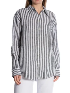 GANT SHIRT REL STRIPED LINEN SHIRT BLACK