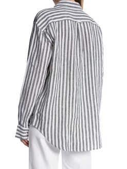 GANT SHIRT REL STRIPED LINEN SHIRT BLACK
