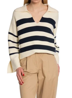 GANT SWEATER BRETON OPEN COLLAR KNIT CREAM