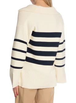 GANT SWEATER BRETON OPEN COLLAR KNIT CREAM