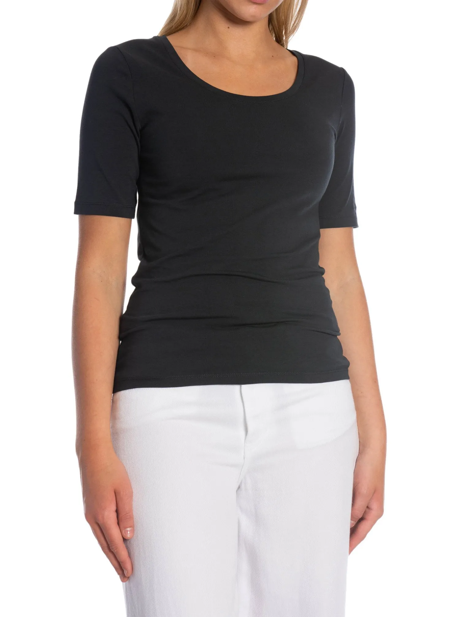 GANT TOP COT/ELA SS SCOOP NECK BLACK