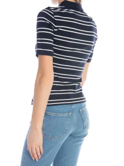 GANT TOP SLIM STRIPE SHIELD SS PIQUE POLO EVENING BLUE