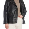 JOFAMA LEATHER JACKET WILMA BOXY BIKER BLACK