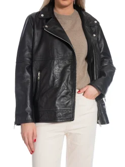JOFAMA LEATHER JACKET WILMA BOXY BIKER BLACK