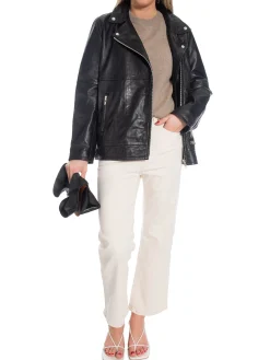 JOFAMA LEATHER JACKET WILMA BOXY BIKER BLACK