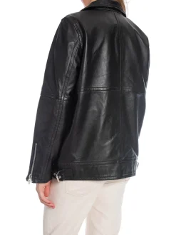 JOFAMA LEATHER JACKET WILMA BOXY BIKER BLACK