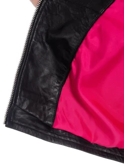 JOFAMA LEATHER JACKET WILMA BOXY BIKER BLACK