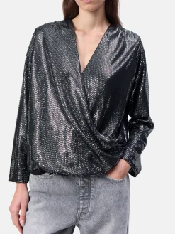 LEVETE ROOM BLOUSE EVELYN BLACK COMBI