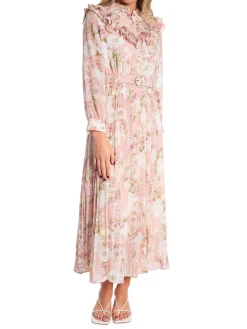 LILY MCBEE DRESS MID LONG PLEATED WITH BELT PINK