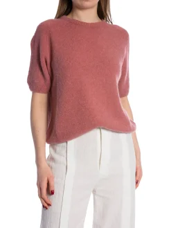 MAËLYS PARIS SWEATER SHORT-SLEEVED 15% SUPERFINE ALPACA OLD ROSE