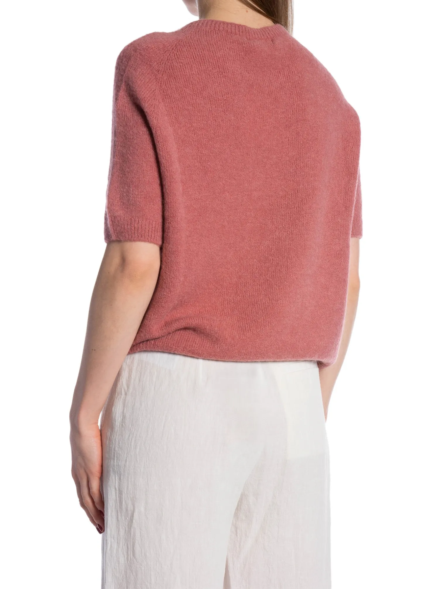 MAËLYS PARIS SWEATER SHORT-SLEEVED 15% SUPERFINE ALPACA OLD ROSE