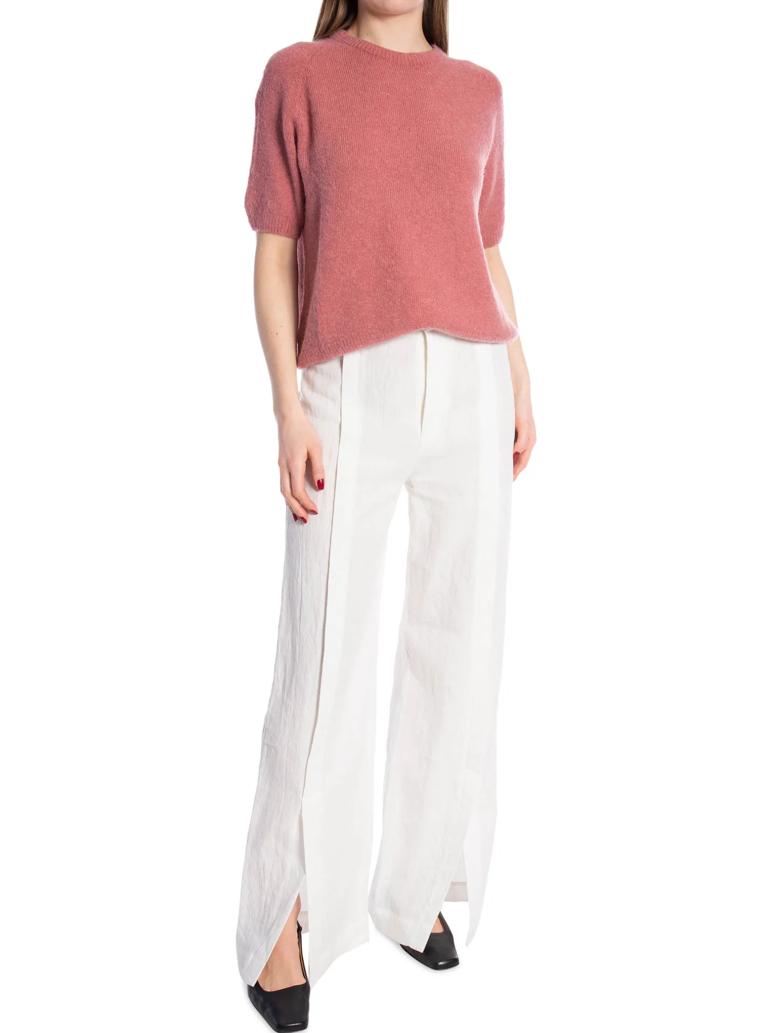 MAËLYS PARIS SWEATER SHORT-SLEEVED 15% SUPERFINE ALPACA OLD ROSE