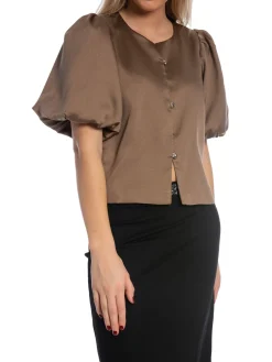 NEO NOIR BLOUSE AISA DULL SATIN DARK TAUPE