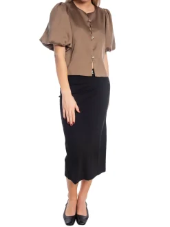 NEO NOIR BLOUSE AISA DULL SATIN DARK TAUPE