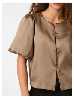 NEO NOIR BLOUSE AISA DULL SATIN DARK TAUPE