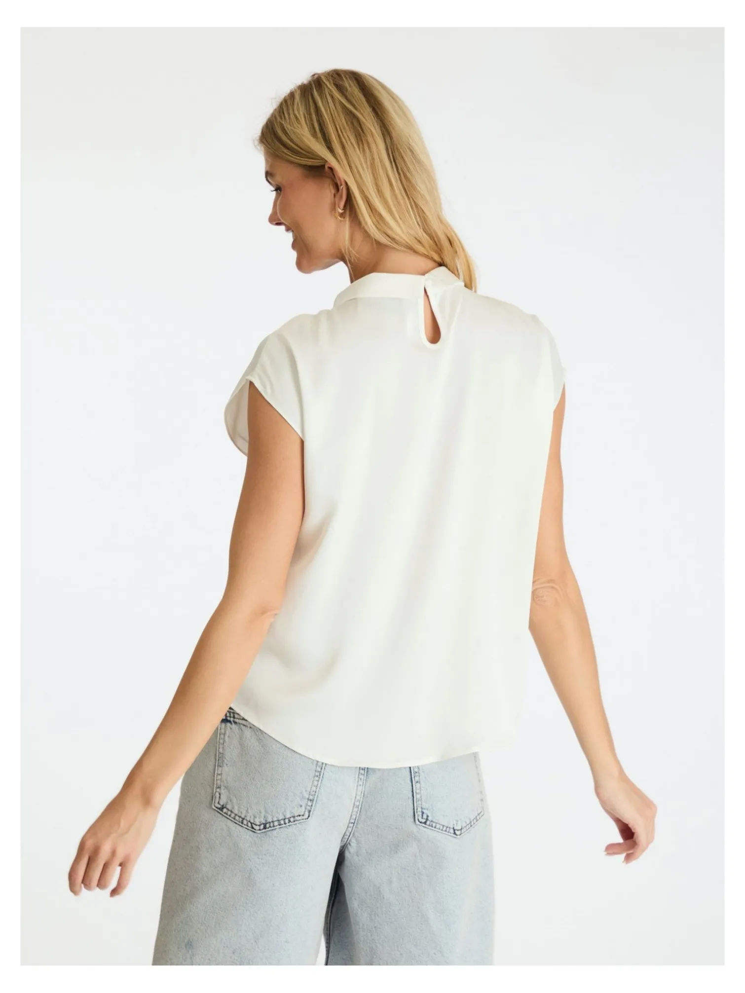 NEO NOIR BLOUSE FLEUR DRAPY SATIN OFF WHITE