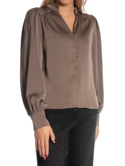 NEO NOIR BLOUSE MASSIMA DRAPY SATIN DARK TAUPE