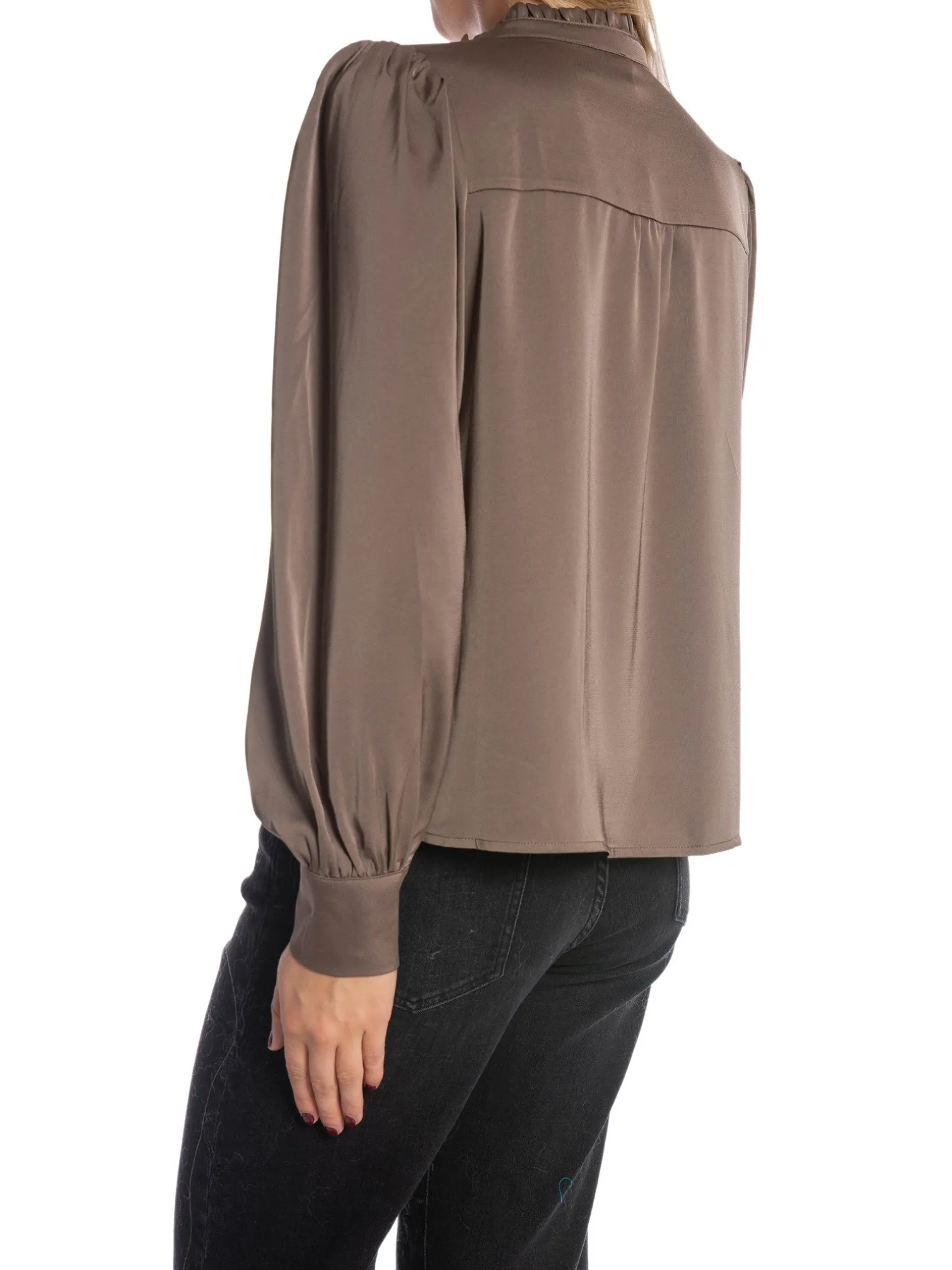 NEO NOIR BLOUSE MASSIMA DRAPY SATIN DARK TAUPE