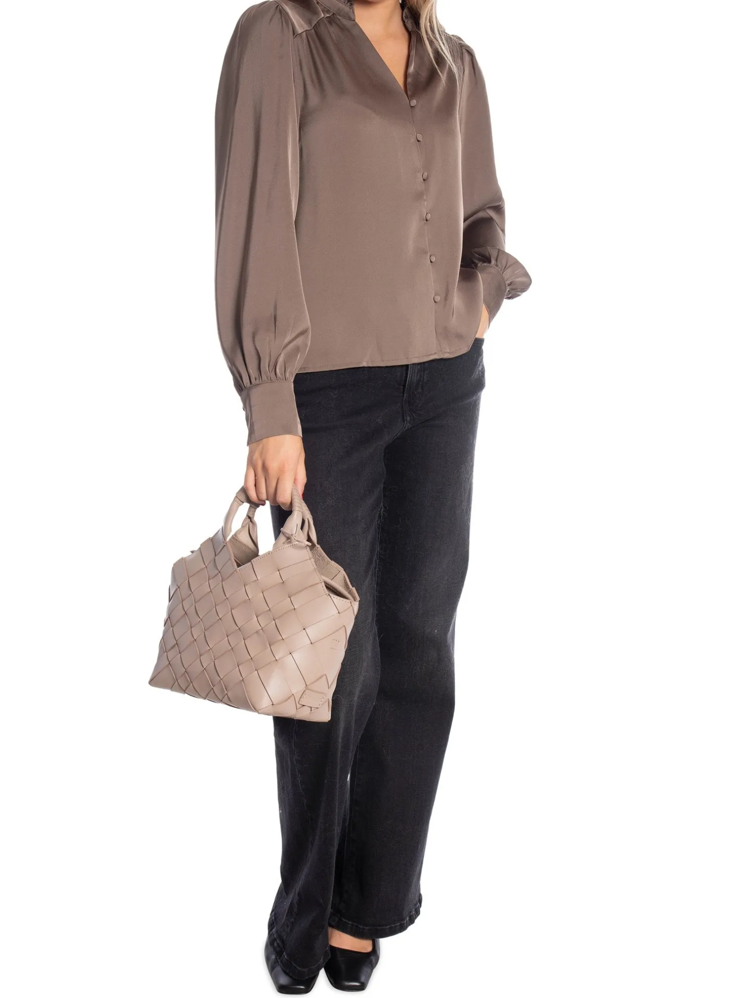 NEO NOIR BLOUSE MASSIMA DRAPY SATIN DARK TAUPE