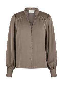 NEO NOIR BLOUSE MASSIMA DRAPY SATIN DARK TAUPE