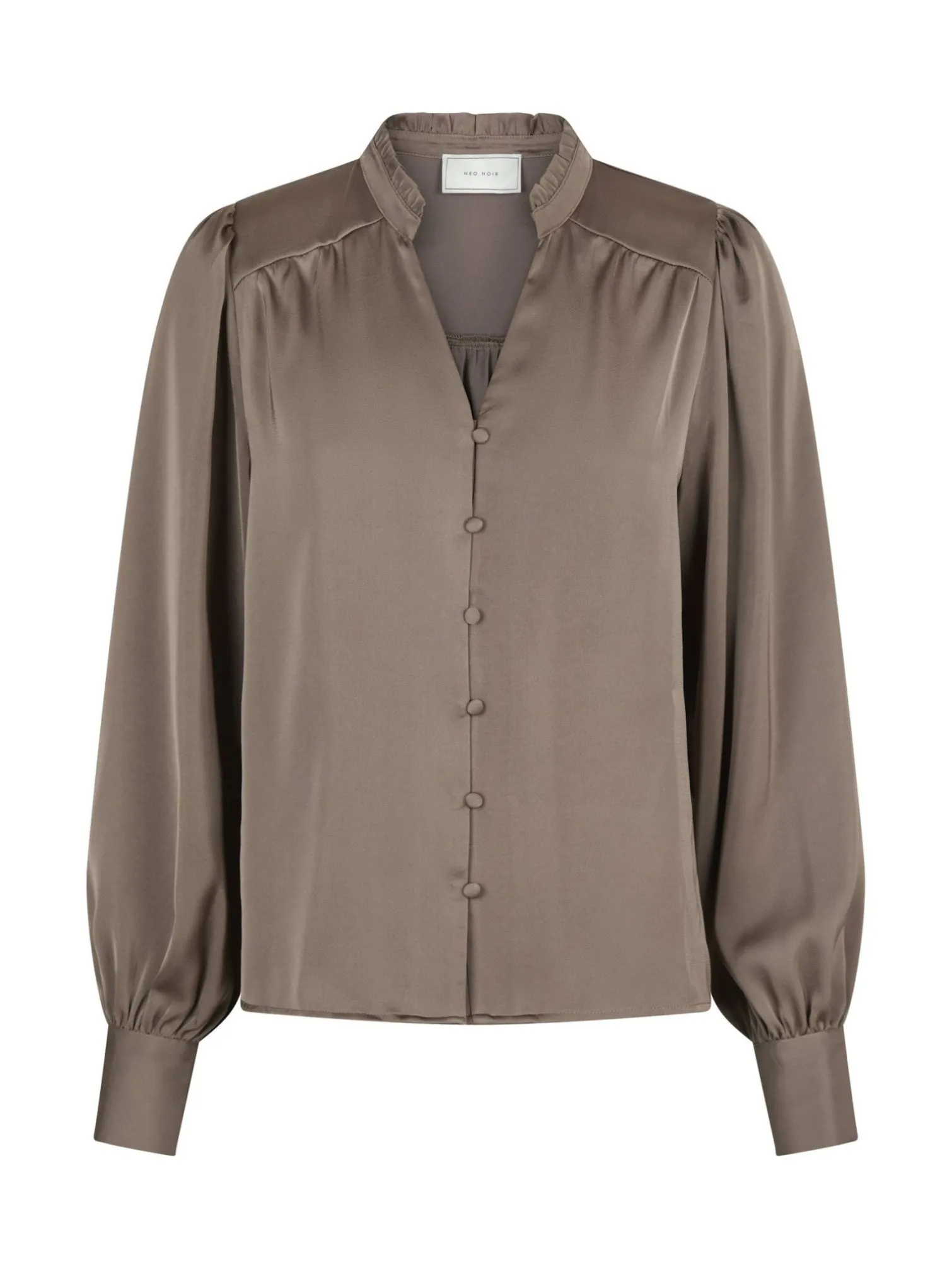 NEO NOIR BLOUSE MASSIMA DRAPY SATIN DARK TAUPE