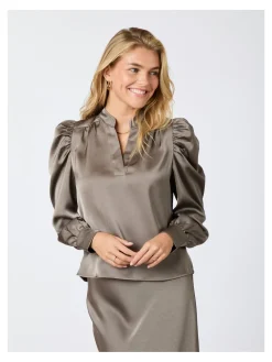 NEO NOIR BLOUSE ROSSLYN  HEAVY WARM SATEEN GREY