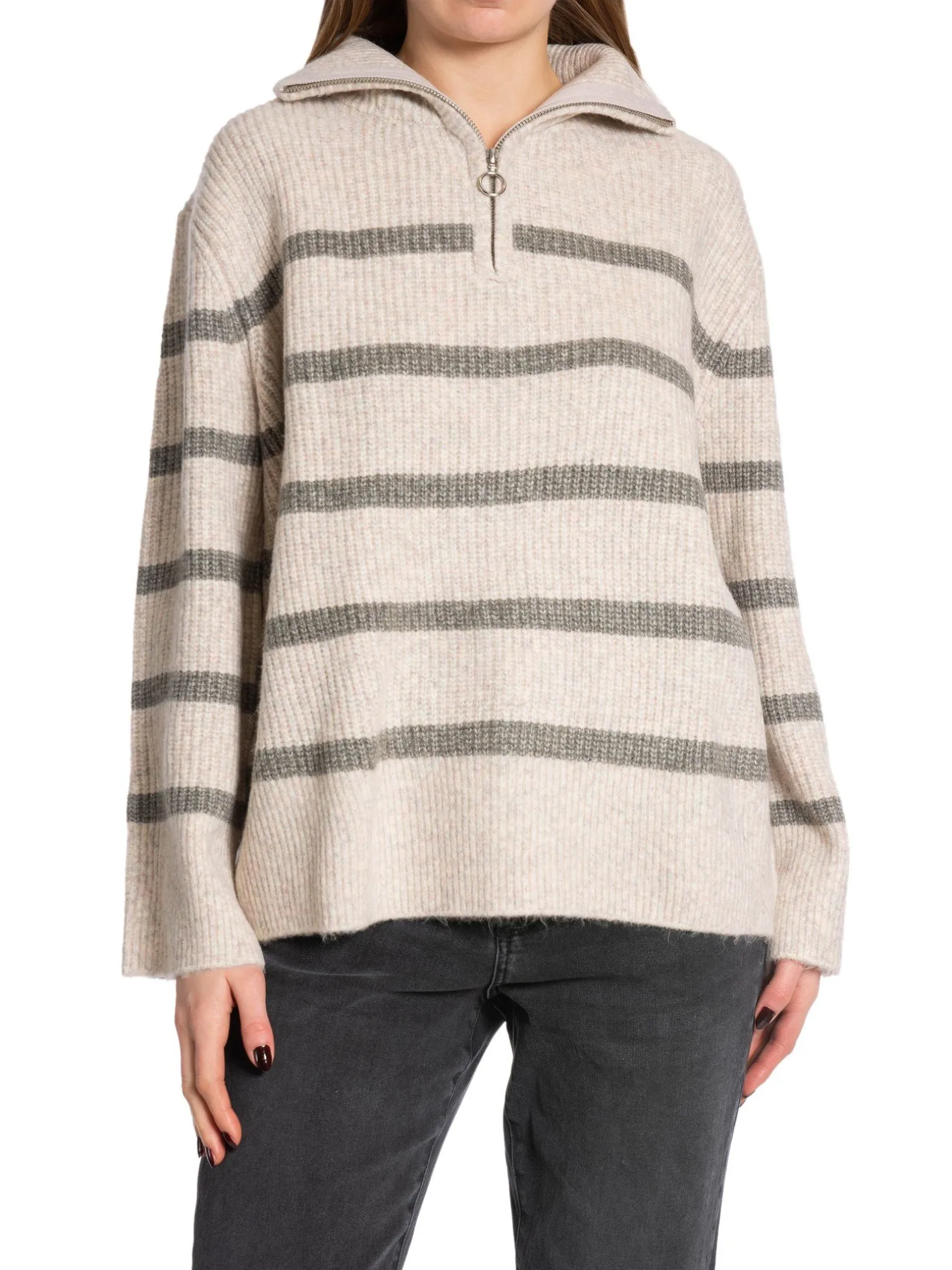 NEO NOIR SWEATER NEVENA STRIPE DARK GREY/ OFF WHITE