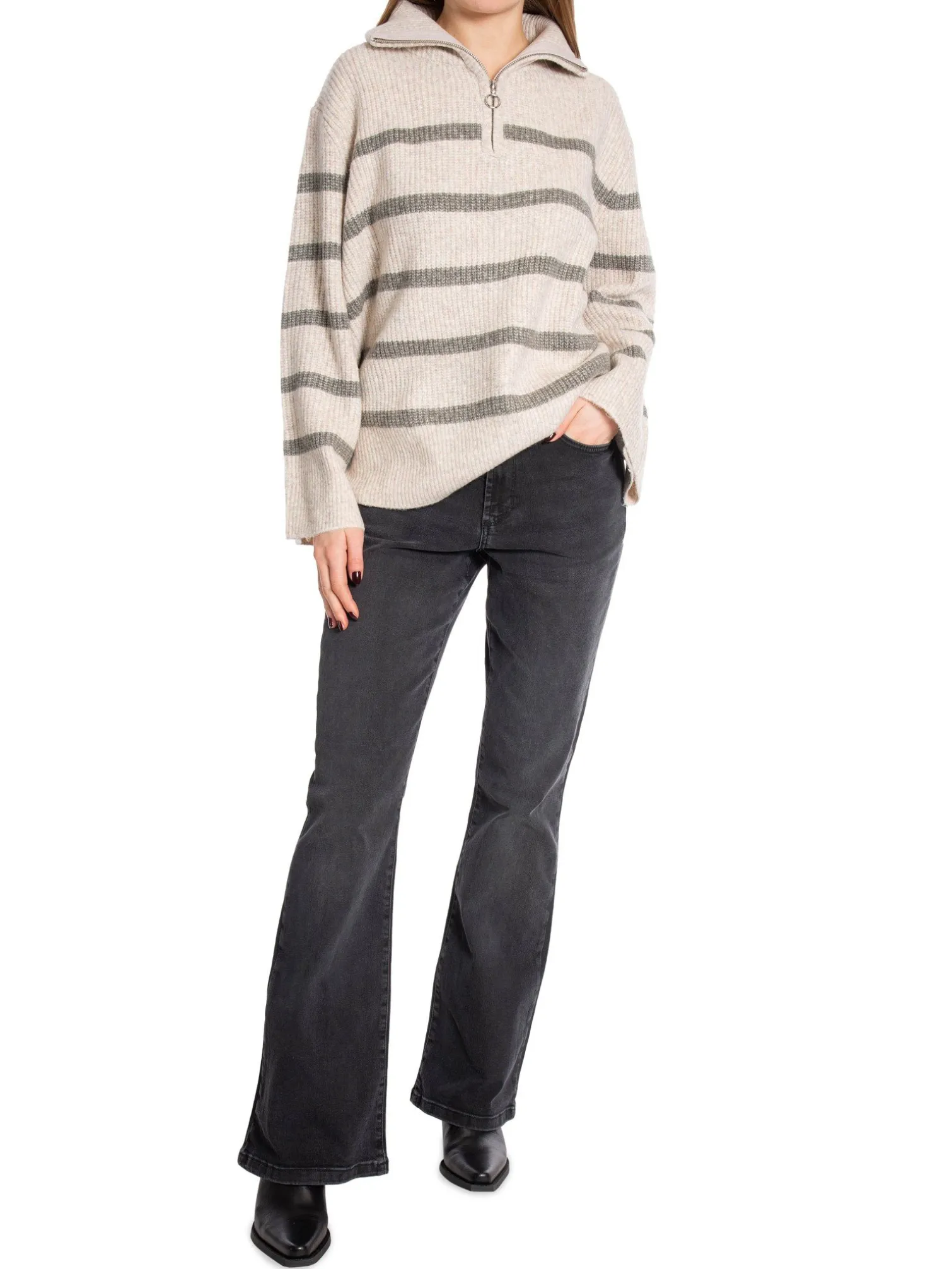 NEO NOIR SWEATER NEVENA STRIPE DARK GREY/ OFF WHITE