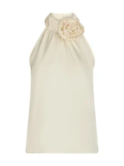 NEO NOIR TOP ROSETTE HEAVY SATEEN PEARL