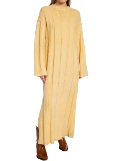 NORR DRESS FUSCIA RIB KNIT LIGHT YELLOW MÉLANGE