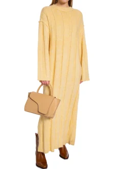 NORR DRESS FUSCIA RIB KNIT LIGHT YELLOW MÉLANGE