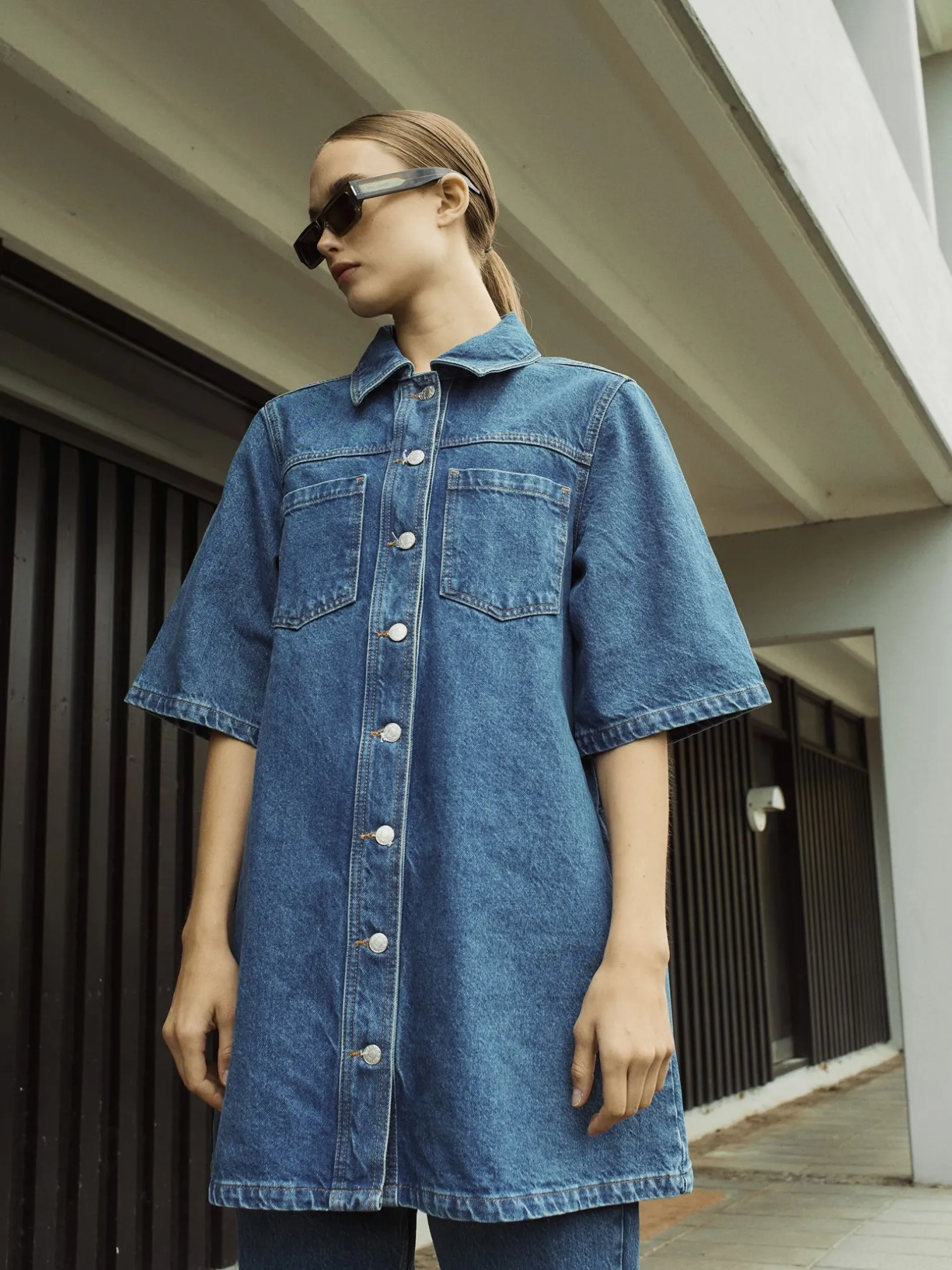 NORR DRESS NINNI DENIM MEDIUM BLUE DENIM