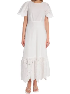 SELECTED FEMME DRESS KELLI ANKLE BRODERI DRESS SNOW WHITE