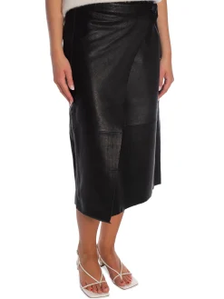 SELECTED FEMME SKIRT AMALIA MW WRAP LEATHER BLACK