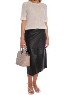 SELECTED FEMME SKIRT AMALIA MW WRAP LEATHER BLACK
