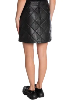 SELECTED FEMME SKIRT SLFISOLDE MW LEATHER QUILTED SKIRT BLACK