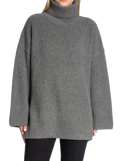 SELECTED FEMME SWEATER MARY LONG KNIT ROLL NECK LIGHT GREY MELANGE