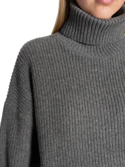SELECTED FEMME SWEATER MARY LONG KNIT ROLL NECK LIGHT GREY MELANGE