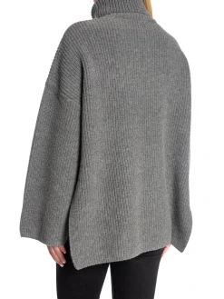 SELECTED FEMME SWEATER MARY LONG KNIT ROLL NECK LIGHT GREY MELANGE