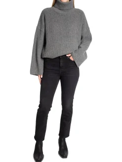 SELECTED FEMME SWEATER MARY LONG KNIT ROLL NECK LIGHT GREY MELANGE