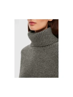 SELECTED FEMME SWEATER MARY LONG KNIT ROLL NECK LIGHT GREY MELANGE