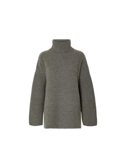 SELECTED FEMME SWEATER MARY LONG KNIT ROLL NECK LIGHT GREY MELANGE