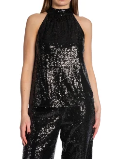 SELECTED FEMME TOP ALAIA HALTERNECK SEQUINS BLACK