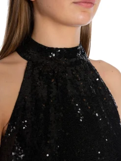 SELECTED FEMME TOP ALAIA HALTERNECK SEQUINS BLACK