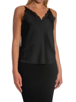 SELECTED FEMME TOP ALENA LACE TRIM STRAP BLACK