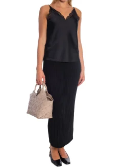 SELECTED FEMME TOP ALENA LACE TRIM STRAP BLACK